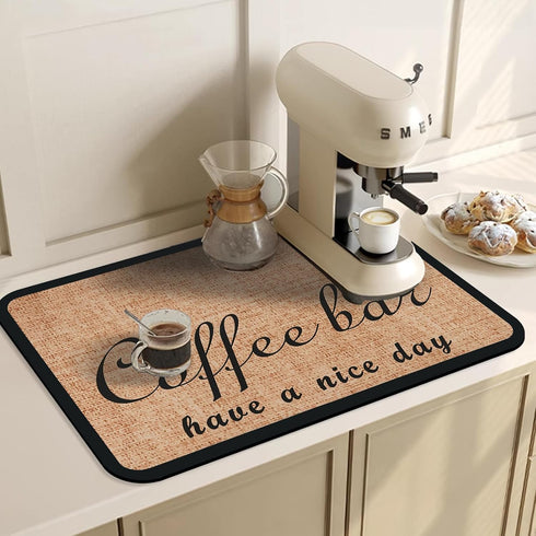 Coffee Bar Mat for Countertops, Coffee Bar Accessories Fit Under Coffee Maker Espresso Machine, Absorbent Hide Stain Rubber Backed Machine Coffee ...
