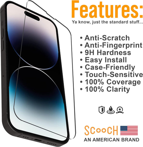 Scooch (5-in-1 iPhone 15 Screen Protector (3-Pack) with Camera Lens Protector (2-Pack) Premium 9H Tempered Glass, Anti-Scratch, Anti-Fingerprint, ...