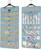 SMRITI Hanging Jewelry Organizer with Dual Zippered Pockets Canvas Double Sided Rotating Hanger Necklace Hanging Wall Organizer Earring Dustproof ...