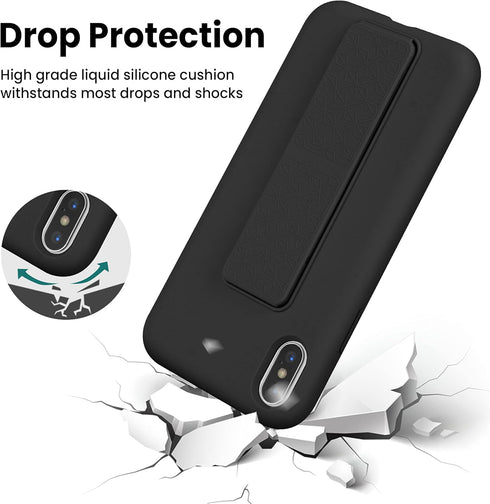 LAUDTEC Silicone Kickstand Case Compatible with iPhone X/XS, Vertical and Horizontal Stand Hand Strap Metal Kickstand Cover, Flexible Soft Liquid ...
