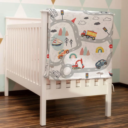 Cartoon Road Car Vehicles Baby Blanket for Boy Girl City Roadway Truck Boat Mountain Forest Rainbow Flannel Receiving Blanket Soft Swaddle Blanket...