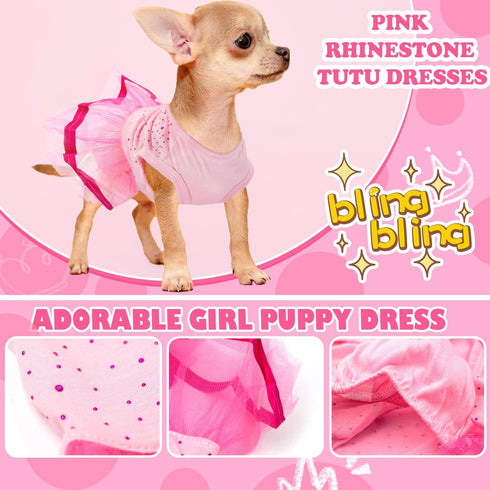 2-Pack Dog Dresses for Small Dog Girls Cute Princess Girl Dog Clothes with Bling Rhinestones Tutu Pet Dress Outfit Female Dog Clothes for Small Do...