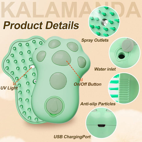 Cat Steam Brush for Shedding, 4 in 1 Steamy Cat Brush with Cleanser, Dog Massage Grooming Brush with Release Button, Pet Hair Cleaning Misting Com...