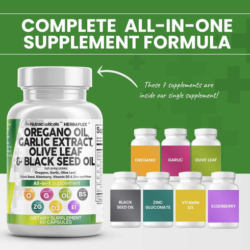Oregano Oil 6000mg Garlic Extract 4000mg Olive Leaf 3000mg Black Seed Oil 3000mg - Immune Support & Digestive Health Supplement for Women and Men ...