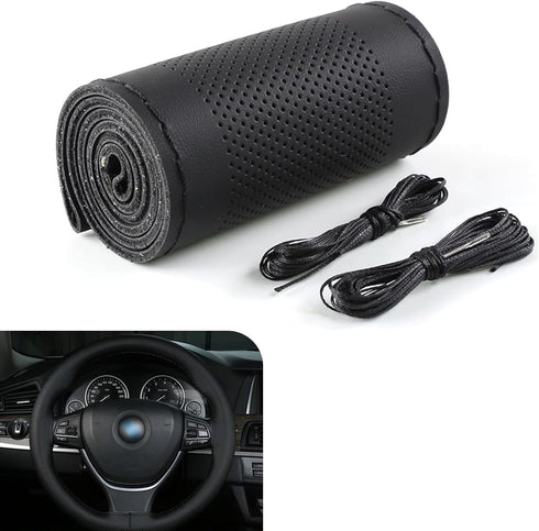Pack-1 Car Steering Wheel Cover, 14.9" Leather Anti-Scratch Protective Cover for All Seasons, Breathable Non-Slip Easy-to-Hold Cover with DIY Wiri...