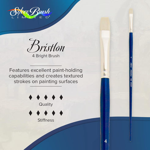 Silver Brush Limited 19024 Bristlon Bright Brush for Acrylic and Oil Painting, Size 4, Long Handle...