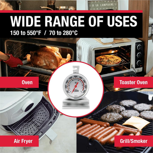 CDN Oven Thermometer ProAccurate®, Easy-to-Read 2" Dial, Stainless Steel Housing, Temperature Zones, Stand or Hang, Monitor Oven Temperatures, NSF...