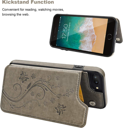 Vaburs for iPhone 7 Plus/8 Plus Case Wallet with Card Holder, Embossed Butterfly Premium PU Leather Double Magnetic Buttons Flip Shockproof Protec...