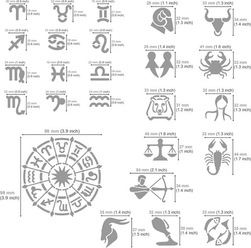 Aleks Melnyk No.29 Metal Journal Stencil, Zodiac Circle Symbols, Stainless Steel Stencil 2 PCS, Template for Wood Burning, Pyrography, Engraving, ...