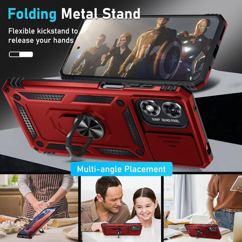Janmitta Compatible with Moto G Play 2024 Case Built in Slide Camera Lens Cover+Screen Protector+Ring Holder,Heavy Duty Shockproof Full Body Prote...