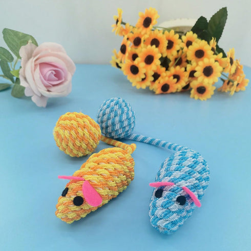 3Pcs Cat Mouse Toy Sounding Mouse and Cat Toy Mice Shape Kitten Toys for Indoor Cats Kittens Cat Chew Toy Interactive Squeaky Mouse Cat Ball Toy P...