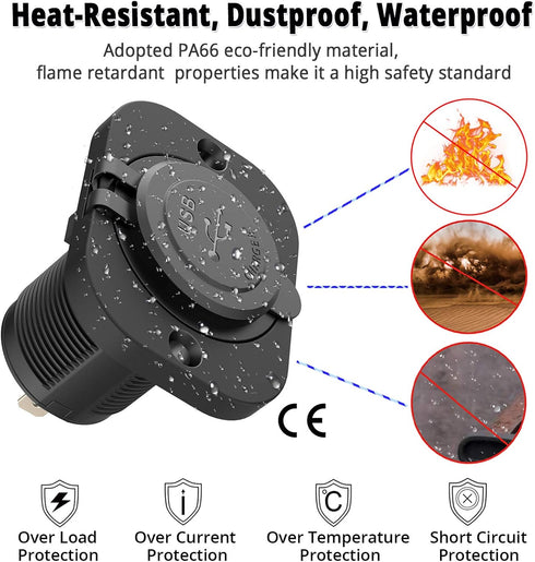 Dual USB Socket 12V Marine Outlet with Switch Golf Cart USB Port 12 Volt DC Car Charger Mount Waterproof Cigarette Lighter Power Adapter DIY Kit F...