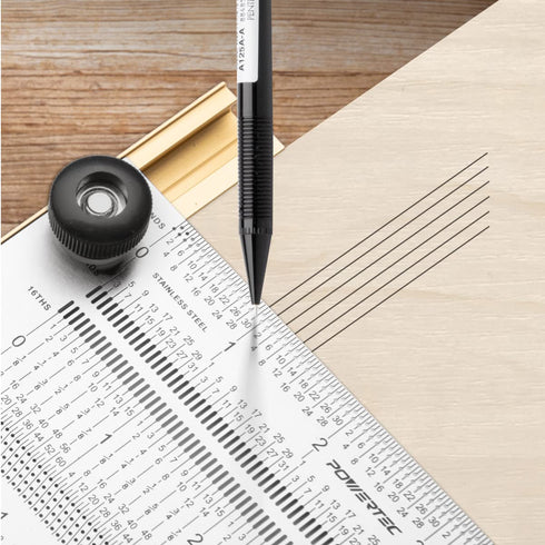 POWERTEC 6'' Precision Marking T-Square, T Rule w/Pencil for Measuring, Scribing, Setting Up Bits Height, Stainless Steel Woodworking & Crafting M...