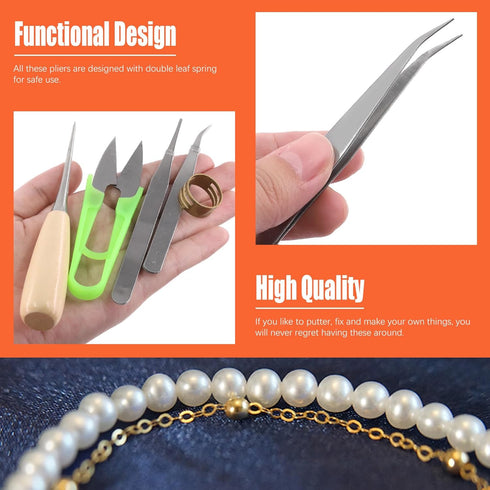 Tanstic 9Pcs Jewelry Making Tools Kit, Includes Chain Nose Pliers, Round Nose Pliers, Wire Cutter, Straight & Bent Tweezers, Jump Ring Opening Too...
