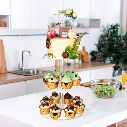 YestBuy 3 Tier Round Cupcake Stand, Acrylic Cake stand, Cupcake Tower Stand, Premium Cupcake Holder For 23 Cupcakes, Display for Pastry Wedding Bi...