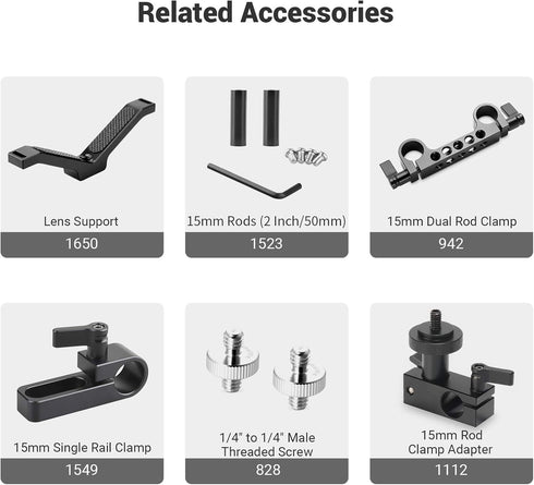 SMALLRIG Standard 15mm Micro Rod 1.5 Inches Long with 1/4" Male Female Thread for Clamp Mount - 915...