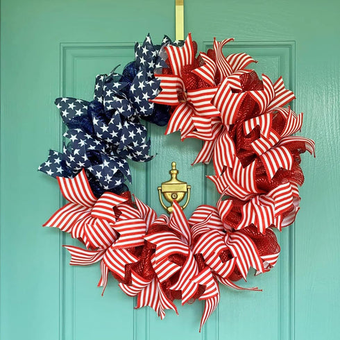3 Rolls Patriotic Wired Edge Ribbon 9.9 Yard 4th of July Stars and Stripes Ribbons Red White Blue Ribbon for Wrapping Crafts Decoration, Independe...