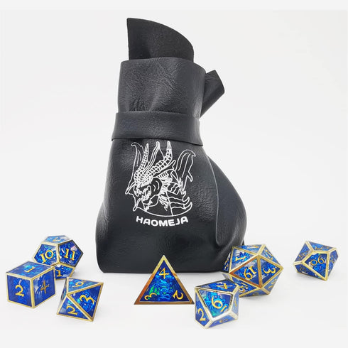 HAOMEJA DND Dice Tray Bag & Tray with Button Role Playing Dice Bag Leather dice Bag Jewelry Coin & Small Accessories Bag Storage Bag (Black)...