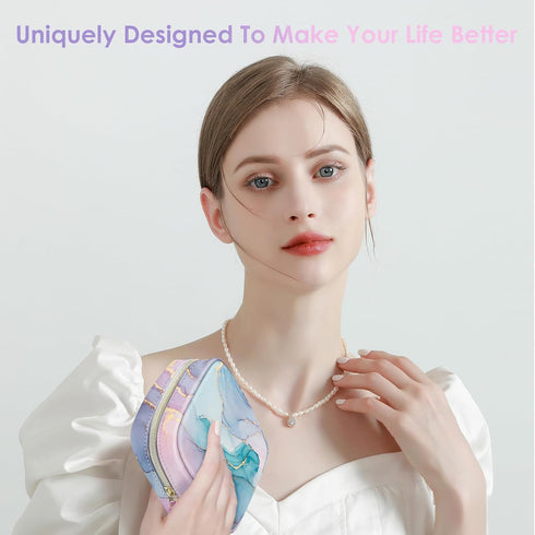 small makeup bag?PU Leather Cute Women Mini Cosmetic Bag small make up bag for purse?Colourful Patterned Travel Cosmetic Pouch Wash Waterproof toi...