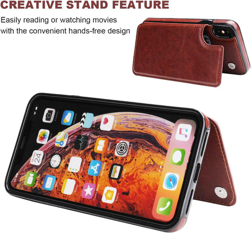 iPhone Xs Max Wallet Case with Card Holder,OT ONETOP Premium PU Leather Kickstand Card Slots Case,Double Magnetic Clasp and Durable Shockproof Cov...