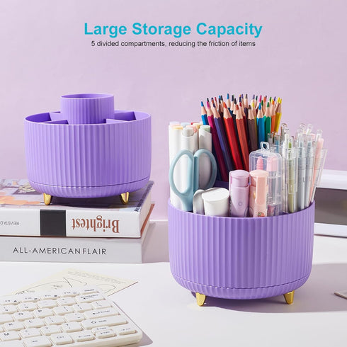 Desk Pencil Pen Holder, 5 Slots 360 Degree Rotating Pencil Pen Organizers for Desk Desktop Storage Stationery Supplies Organizer Cute Pen Cup for ...