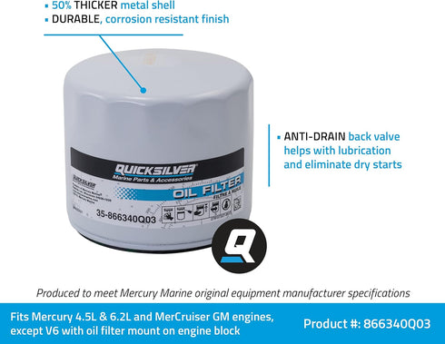 Quicksilver by Mercury Marine 866340Q03 Oil Filter, MerCruiser Sterndrive and Inboard Engines...