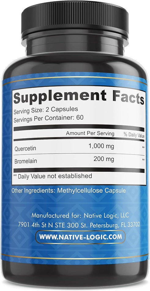 Quercetin with Bromelain Supplements, Immune Support Supplement with Antioxidant Properties, Supports Joint Health and Energy Production, Vegan an...