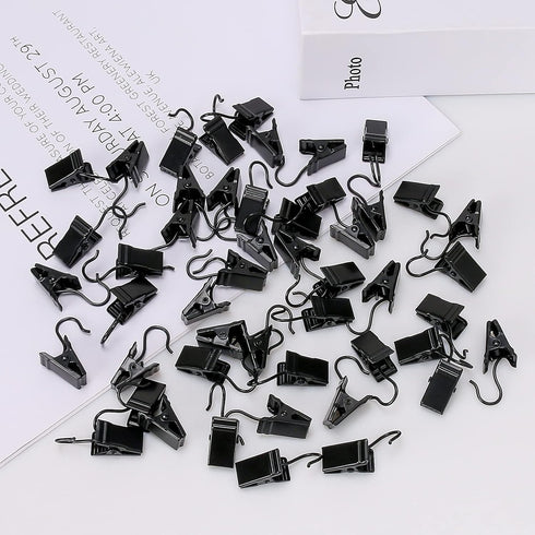 HOOSUN 50 Pack Stainless Steel Clip Hooks for Hanging,S Hook with Clip for Hanging Outdoor String Lights,Metal Christmas Lights Clips Hangers,Curt...