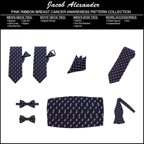 Jacob Alexander Men's Pink Ribbon Breast Cancer Awareness Pattern Pocket Square Handkerchief Hanky...