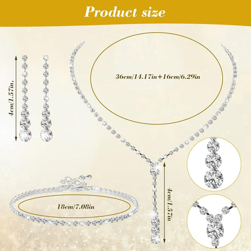 4Pcs Bridal Teardrop Necklace Dangle Earrings Rhinestone Bracelet Set Silver Wedding Jewelry Set for Women for Wedding Party...