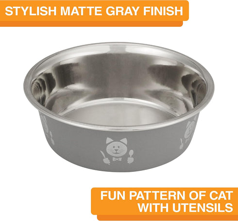 Neater Pets Hungry Bowls - Pet Food or Water Bowl, Grey with Stainless Steel Interior (Cat - 16 Oz.)...