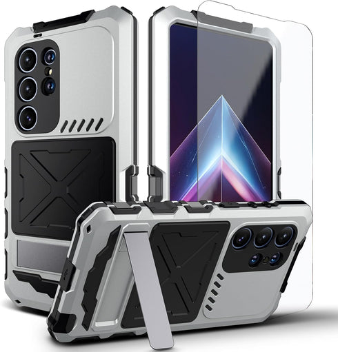 for Samsung Galaxy s24 Ultra Case Heavy Duty Metal Aluminium Bumper Built in Screen Protector Lens Military Grade Rubber Hard Durable Phone Cases ...