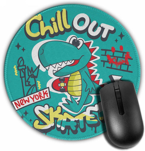 Round Mousepad, New York Cool Dinosaur boy Cartoon Holding Skateboard Mouse Pads, Non-Slip Rubber Base Mouse Pad, for Desktop Notebook Mouse Mat 7...