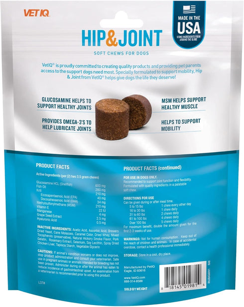 VetIQ Glucosamine Hip & Joint Supplement for Dogs, 60 Soft Chews, Dog Joint Support Supplement with MSM and Krill, Dog Health Supplies Large & Sma...