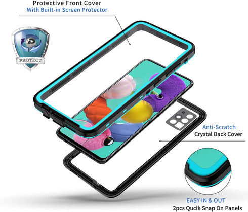 Lanhiem Samsung Galaxy A51 Case, IP68 Waterproof Dustproof Shockproof Case with Built-in Screen Protector, Full Body Sealed Underwater Protective ...