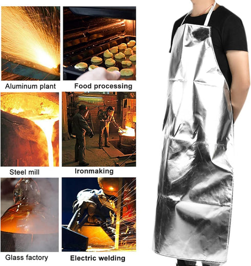 Heat Resistant Apron, Aluminum Foil High Temperature 1000 Degrees Heat Insulation Working Apron Anti Splash Anti Scalding Fire Retardant Flame Ret...