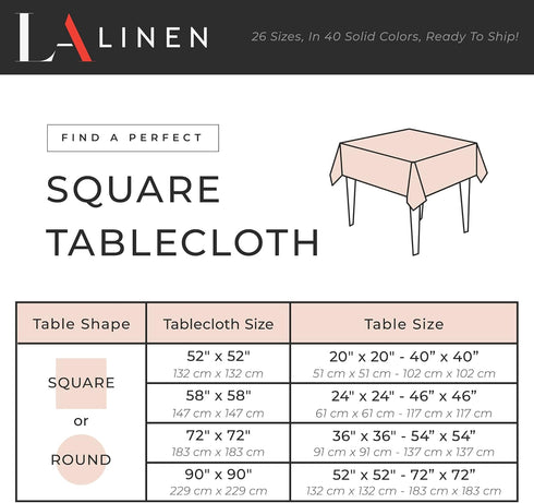 LA Linen Polyester Poplin Washable Square Tablecloth, Stain and Wrinkle Resistant Table Cover 72x72, Fabric Table Cloth for Dinning, Kitchen, Part...