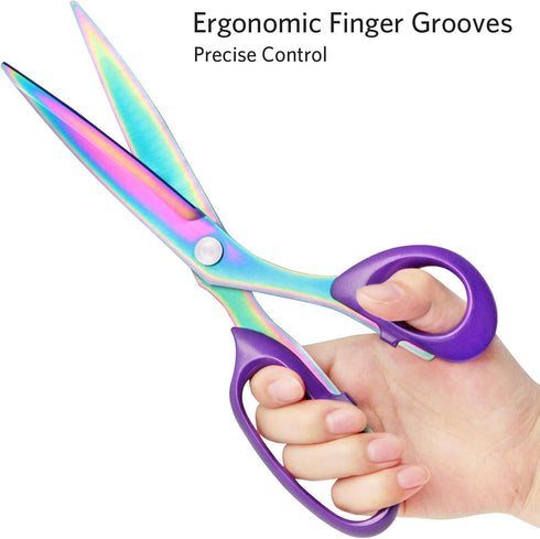Titanium Coating Fabric Scissors, Professional Tailor Scissors, Ultra-Sharp Stainless Steel Blades, Ergonomic ABS Handle, 10.5 Inch, Rainbow&Purpl...