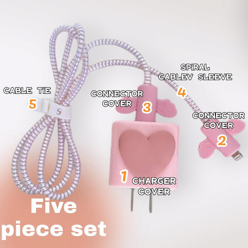 Cable Protector for iPhone Charger, Silicone Charger Protector Set - Cute Cable Cover Silicone Charger Case for 18W/20W iPhone Charger, Pink Heart...