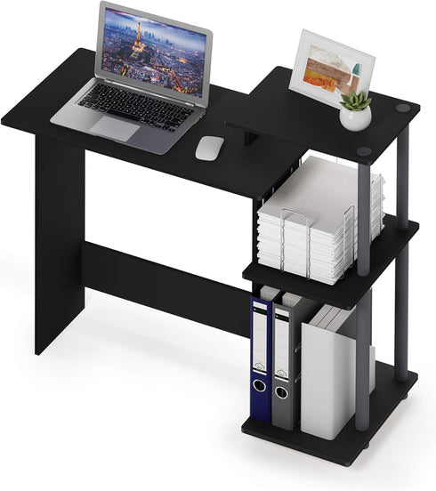 Furinno Efficient Home Laptop Notebook Computer Desk with Square Shelves, Black/Grey...