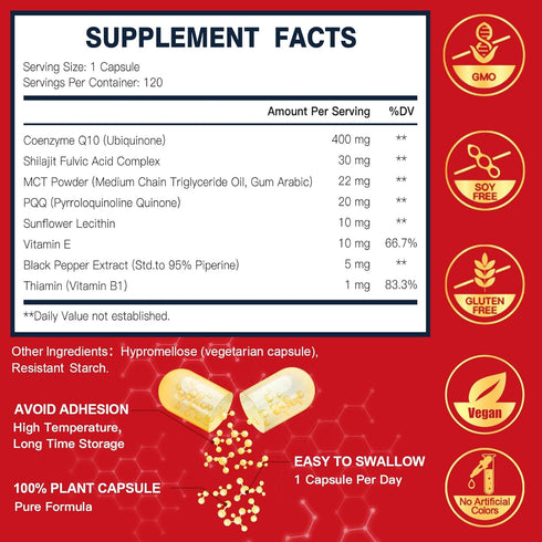 CoQ10 400mg-High Absorption Coenzyme Q10 Supplements with PQQ, Shilajit & Vitamin E, Powerful Antioxidant for Heart & Brain Health and Energy-Prod...