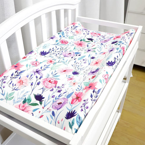 Floral Baby Diaper Changing Pad Cover, 2 Pack Infant Changing Table Mat Cover for Baby Girls Nursery Diaper Changing Cradle Mattress Sheets, Ultra...