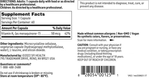 Klaire Labs Vitamin K2-50 Micrograms as Menaquinone-7 MK-7, No Soy, Gluten or Dairy (60 Capsules)...