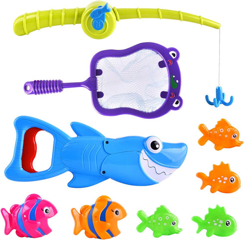 Bath Toys Baby Bath Essentials Fishing Pole Games Swimming Shark Grabber Water Table Pool Bath Time Infant Bathtub Toy Set Non Toxic Mold Free Bat...