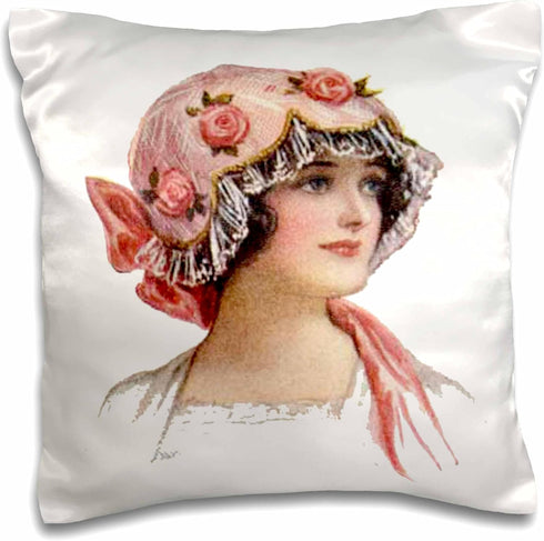 3dRose pc_6283_1 Victorian Lady with Rose Lace Bonnet-Pillow Case, 16 by 16"...