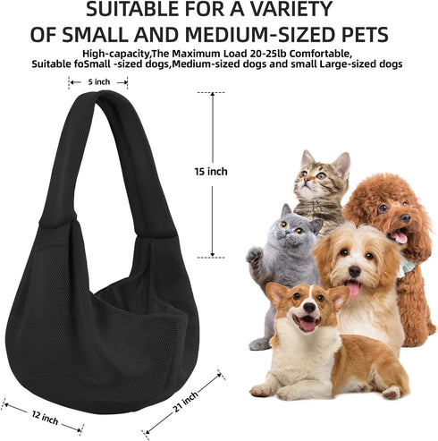 Dog Carrier Sling - Ultra Breathable Reversible Puppy Carrier Purse with Storage Pocket, Travel Safety Harness, Hand-Free Dog Sling Carrier for Ca...