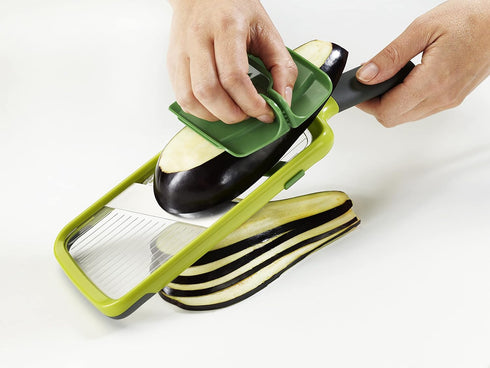 Joseph Joseph Multi-Grip Hand-held Kitchen Mandoline, Fruit and Vegetable Slicer with Food Grip and Adjustable Blades, Dishwasher Safe...