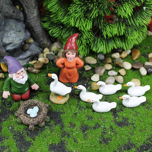 Fairy Tale Garden Accessories, Miniature Gnome Statue and Large White Goose Statue 9 Pieces Set, Garden Gnome Statue for Planter Decoration, Home ...