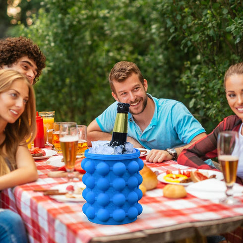 ALLADINBOX Ice Cube Mold Ice Trays, Large Silicone Ice Bucket, (2 in 1) Ice Cube Maker, Round,Portable (Dark blue)...