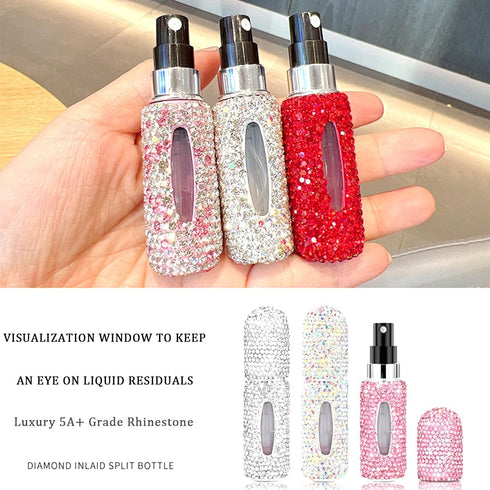 Perfume Spray Bottle 5ML White Bling Rhinestone Empty Portable Travel Fine Mist Refillable Mini Spray Dispensers for Perfume, Essential Oil...